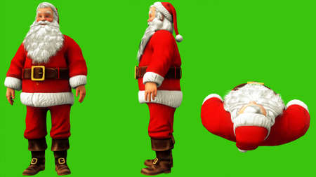 Santa Claus is typing the code on the green screen during Christmas. 3D Renderingの写真素材