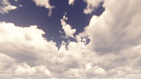 Blue sky with beautiful cloudscape with large clouds and sunlight breaking through cloud mass. 3D...