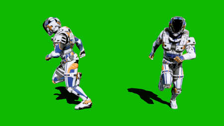 A lone soldier of the future runs on a green screen background. 3D Renderingの写真素材