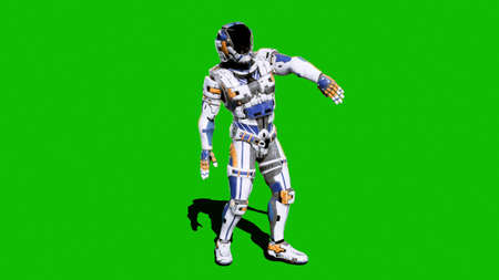Astronaut-soldier of the future, dancing in front of a green screen. 3D Renderingの写真素材