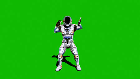 Astronaut-soldier of the future, dancing in front of a green screen. 3D Renderingの写真素材