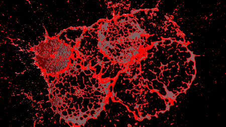 Organic blood rain with drops and splashes. 3D Rendering.