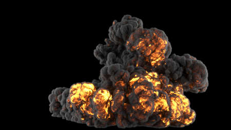 Realistic Giant explosion and black smoke. 3D Renderingの写真素材