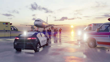 People return during a pandemic after traveling by plane. Travelers at the airport go with luggage...