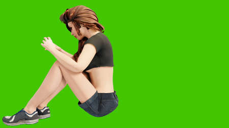 A young beautiful woman is engaged in sports exercises. 3D Renderingの写真素材