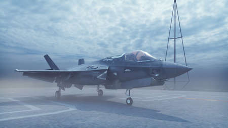 F-35 fighter takes off vertically from the aircraft carrier.の写真素材