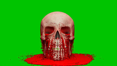 Thick red blood pours onto the human skull. 3D Rendering.の写真素材