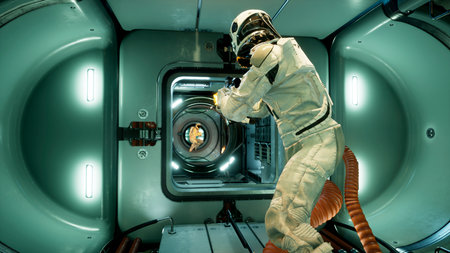 The astronauts had a fight and made a battlefield in outer space. 3D Rendering.