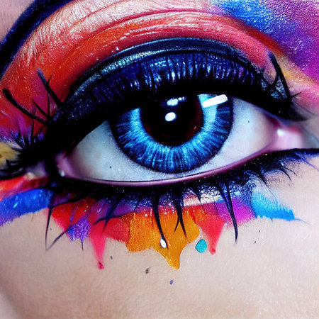 Fantasy eye with beautiful makeup close-up. The eye of a fashionable woman with bright colors. 3D...
