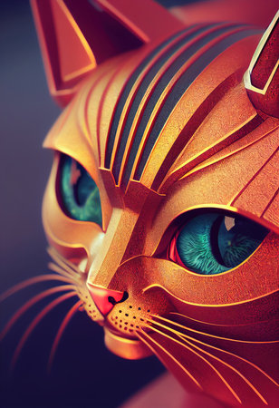 Mysterious cat with blue eyes. Sweet mystic cat. 3D rendering.の写真素材