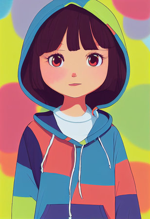 A fictional portrait of a creative child of a girl. A little fashionista. Generative AI Artの写真素材