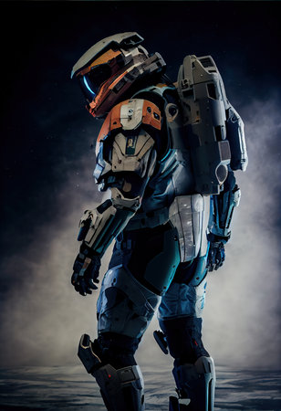 Portrait of an fictional astronaut in a spacesuit. High-tech astronaut from the future. The concept...