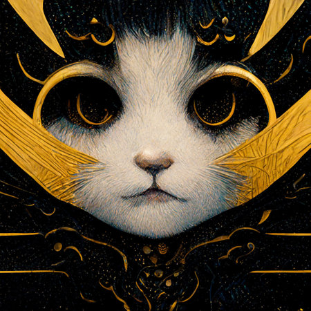 Fantasy magical cat. Artistic abstract cute animal. Perfect for phone wallpaper or for posters.の写真素材