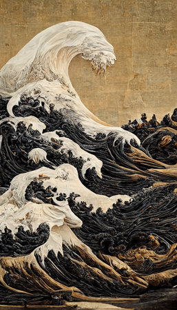 An abstract picture of the sea and the sea storm. Painting painted in ancient style. Perfect for phone wallpaper or for posters.の写真素材