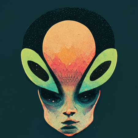 A fantasy alien depicted in cartoon style. Artistic abstract alien. Perfect for phone wallpaper or for posters.の写真素材