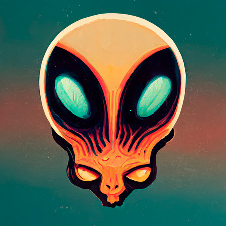 A fantasy alien depicted in cartoon style. Artistic abstract alien. Perfect for phone wallpaper or for posters.の写真素材