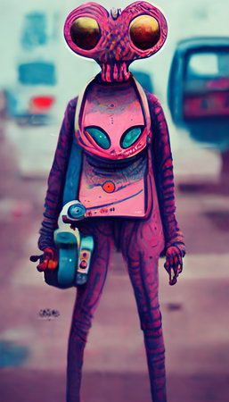 Love alien depicted in pink colors and cartoon style. Artistic abstract alien. Perfect for phone...