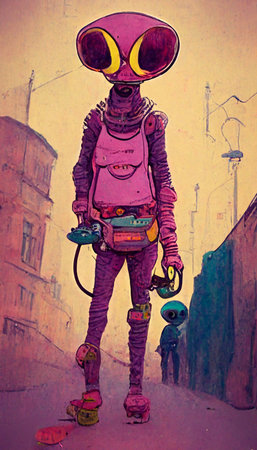 Love alien depicted in pink colors and cartoon style. Artistic abstract alien. Perfect for phone...
