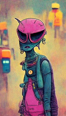 Love alien depicted in pink colors and cartoon style. Artistic abstract alien. Perfect for phone...