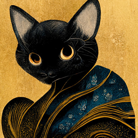 Fantasy magical cat. Artistic abstract cute animal. Perfect for phone wallpaper or for posters.の写真素材