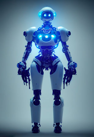Portrait of a futuristic robot. An artistic abstract cyberpunk fantasy. Concept of a modern robot. 3d renderingの写真素材