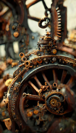 Metal steampunk mechanism of clockwork gears and springs. The concept of the old rusty mechanism.の写真素材