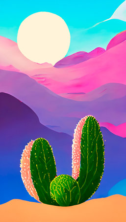 Colorful multicolored bright picture. Painted bright multicolored cacti. Abstract colorful background.の写真素材