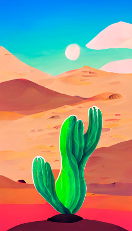 Colorful multicolored bright picture. Painted bright multicolored cacti. Abstract colorful background.の写真素材