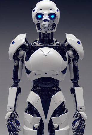 Portrait of a futuristic robot. An artistic abstract cyberpunk fantasy. Concept of a modern robot. 3d renderingの写真素材