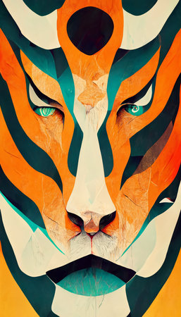 Royal surrealistic abstract tiger. Growling tiger watching his prey. The concept of the hunter.の写真素材