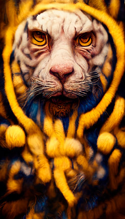 Royal surrealistic abstract tiger. Growling tiger watching his prey. The concept of the hunter.の写真素材