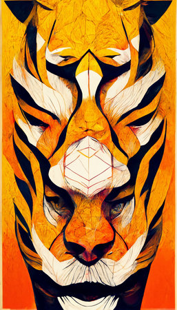 Royal surrealistic abstract tiger. Growling tiger watching his prey. The concept of the hunter.の写真素材