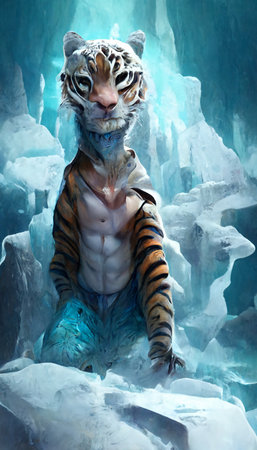 Royal surrealistic abstract tiger. Growling tiger watching his prey. The concept of the hunter.の写真素材