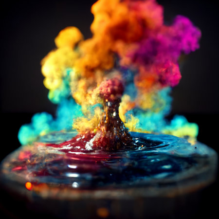 Multicolored ink in water. An explosion of color and contrast. Colorful ink dissolved in water. Perfect for phone wallpaper or for posters.の写真素材