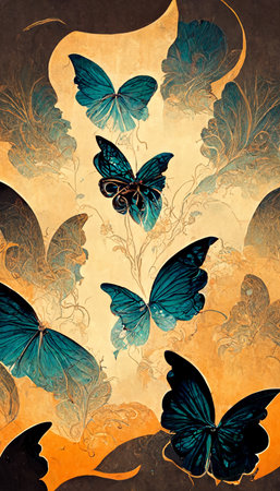 Colorful multicolored bright picture. Painted bright multicolored butterflies. Abstract colorful background.の写真素材