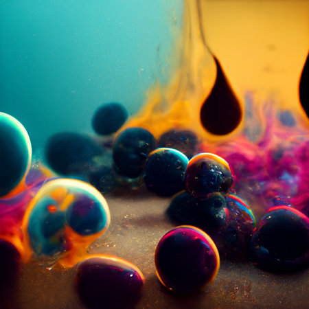 Multicolored ink in water. An explosion of color and contrast. Colorful ink dissolved in water. Perfect for phone wallpaper or for posters.の写真素材