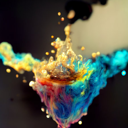 Multicolored ink in water. An explosion of color and contrast. Colorful ink dissolved in water. Perfect for phone wallpaper or for posters.の写真素材