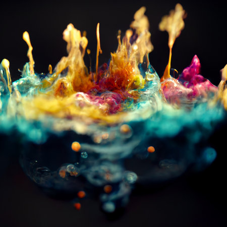 Multicolored ink in water. An explosion of color and contrast. Colorful ink dissolved in water. Perfect for phone wallpaper or for posters.の写真素材
