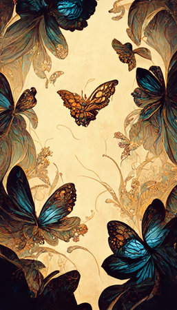 Colorful multicolored bright picture. Painted bright multicolored butterflies. Abstract colorful background.の写真素材