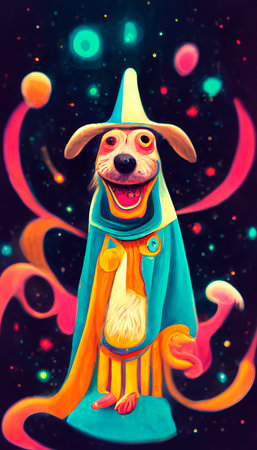 An abstract surrealistic animal wizard. Lots of colored colors, rainbows and multicolored smoke. Colorful wonderful dream abstraction.の写真素材