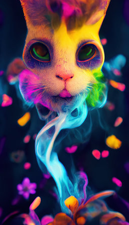 An abstract surrealistic animal. Lots of colored colors, rainbows and multicolored smoke. Colorful wonderful dream abstraction.の写真素材