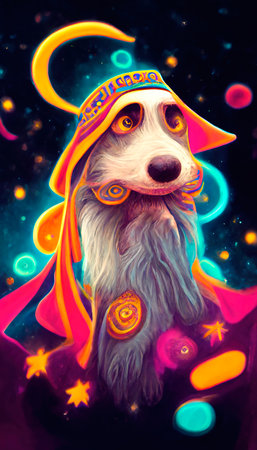 An abstract surrealistic animal wizard. Lots of colored colors, rainbows and multicolored smoke. Colorful wonderful dream abstraction.の写真素材