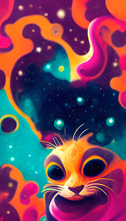 An abstract surrealistic animal. Lots of colored colors, rainbows and multicolored smoke. Colorful wonderful dream abstraction.の写真素材