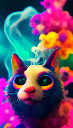 An abstract surrealistic animal. Lots of colored colors, rainbows and multicolored smoke. Colorful wonderful dream abstraction.の写真素材