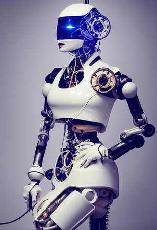Portrait of a futuristic robot. An artistic abstract cyberpunk fantasy. Concept of a modern robot. 3d renderingの写真素材