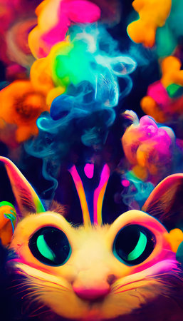 An abstract surrealistic animal. Lots of colored colors, rainbows and multicolored smoke. Colorful wonderful dream abstraction.の写真素材