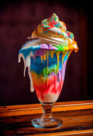 Delicious ice cream in a bowl. An explosion of flavor. Ice cream of different varieties. Generative AI Art.の写真素材