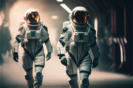 An astronaut on an alien planet. A high-tech astronaut from the future. Generative AI Artの写真素材