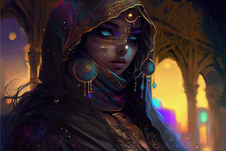 Portrait of a beautiful priestess. Image of an ancient princess. Generative AI Art
