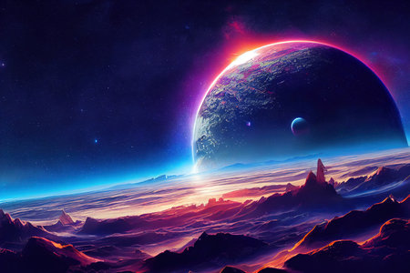 Fantastic beautiful planets in a far uncharted space. The concept of exploring the universe. 3D...